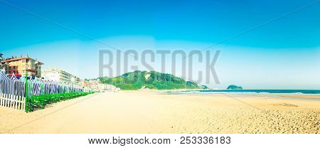 Panorama Of Zarauz City Beach, Pais Vasco, Spain, Retro Toned