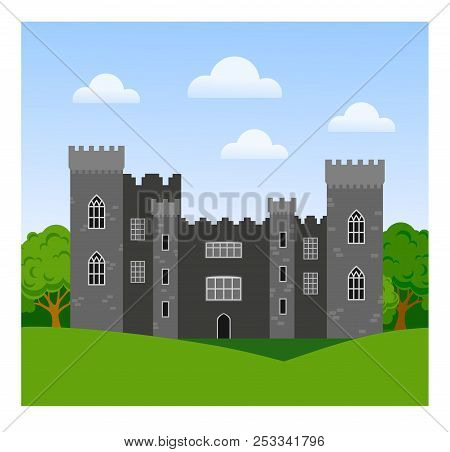 Malahide Castle In Ireland. Travel. Vector Flat Illustration