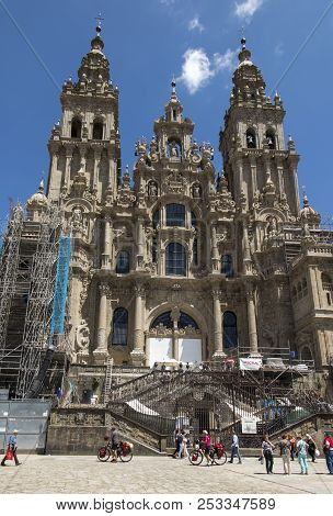 Santiago De Compostela, Spain -june 14, 2018: Santiago De Compostela Cathedral Of Saint James, Spain