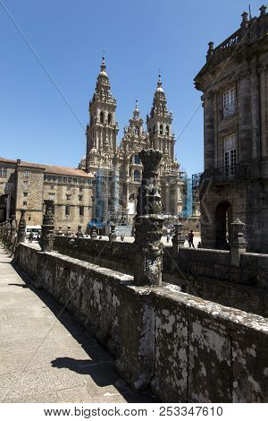 Santiago De Compostela, Spain -june 14, 2018: Santiago De Compostela Cathedral Of Saint James, Spain