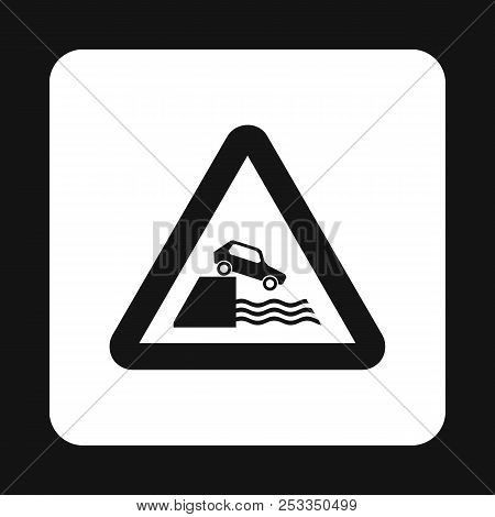 Sign In Front Of Cliff Icon In Simple Style Isolated On White Background. Rules Of The Road Symbol