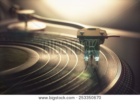 3d Illustration. Vinyl Record Being Played On Old Retro Vintage Disc Jockey Device.