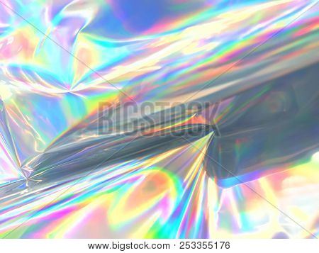 Holographic And Iridescent Wrinkled Foil Illustration Surface.
