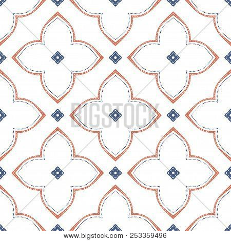 Blue And Orange Geometric Seamless Pattern. Minimal. Ornament, Traditional, Ethnic, Arabic, Turkish,