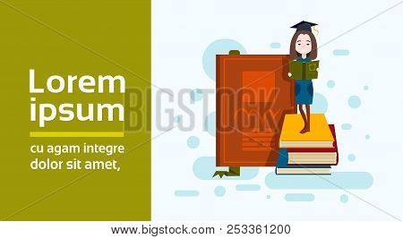 Woman Student Cup Standing Stack Of Book Study Character On White Background Full Length Flat Copy S