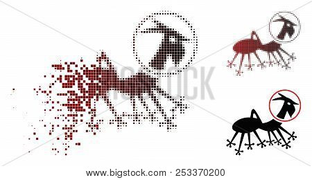 Vector Alien Creature Skafandr Icon In Dispersed, Pixelated Halftone And Undamaged Entire Variants. 