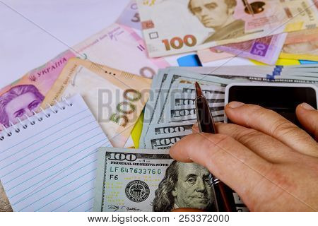 Money Set Multicurrency Background Of The Us Dollars And Ukrainian Hryvnias