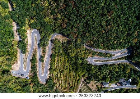 Winding Road Serpentine From A High Mountain Pass In The Mosel Village Brodenbach Germany Aerial Vie