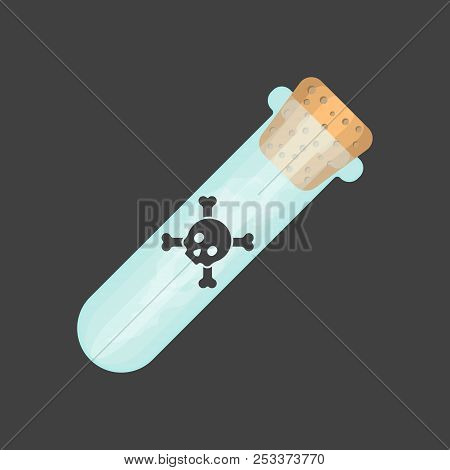 A Poisonous Virus In A Test Tube Sealed With A Stopper. Vector Illustration On A Gray Background.
