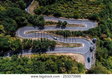 Winding Road Serpentine From A High Mountain Pass In The Mosel Village Brodenbach Germany Aerial Vie