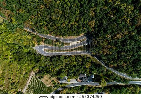 Winding Road Serpentine From A High Mountain Pass In The Mosel Village Brodenbach Germany Aerial Vie