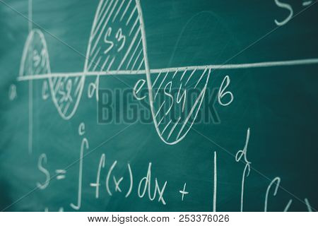 Mathematics Function Integra Graph Formulas On The Chalkboard.