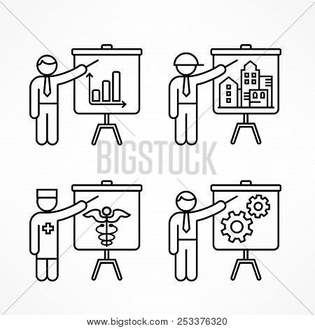Flip Chart, Linear Business Presentation Icon Set. Vector Illustration.