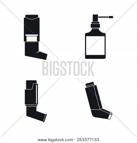 Inhaler Breather Deep Breath Health Care Asthma Icons Set. Simple Illustration Of 4 Inhaler Breather