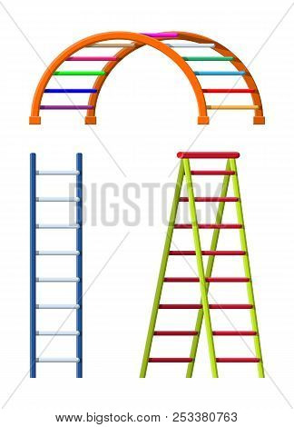 Street Workout Place. Horizontal Bar With Climbing And Ladder. Sport, Gym, Fitness, Exercise, Kids P