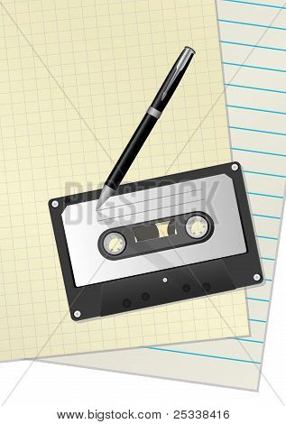 Kassette og papir vektor illustration