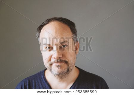 Smiling Middle Aged Forty-something Man With Horseshoe Mustache, Real People