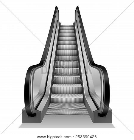 Escalator Mockup. Realistic Illustration Of Escalator Mockup For Web Design Isolated On White Backgr