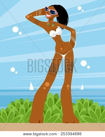 Vector Illustration Of A Woman Resting On The Beach