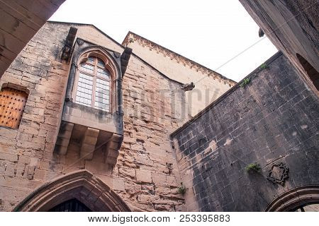 Detail Of A Romanesque Cloister In Santa Maria De Poblet Monastery,
