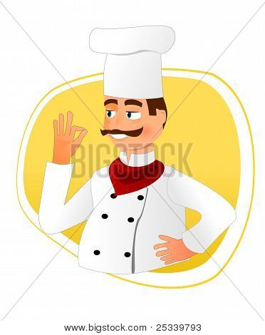 Bıyıklı gülümseyen şef