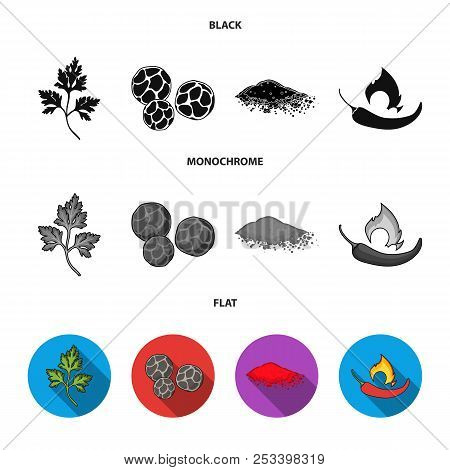 Ptrushka, Black Pepper, Paprika, Chili.herbs And Spices Set Collection Icons In Black, Flat, Monochr