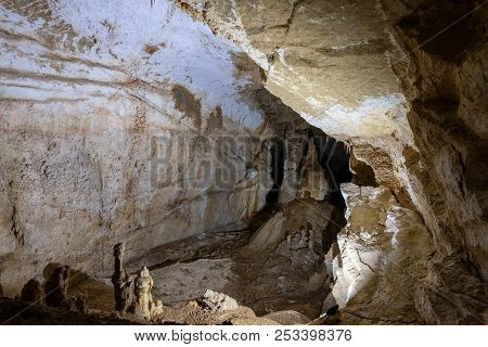 Cave Stalactites, Stalagmites, And Other Formations At Marble Cave, Chatyrdag Plateau, Crimea