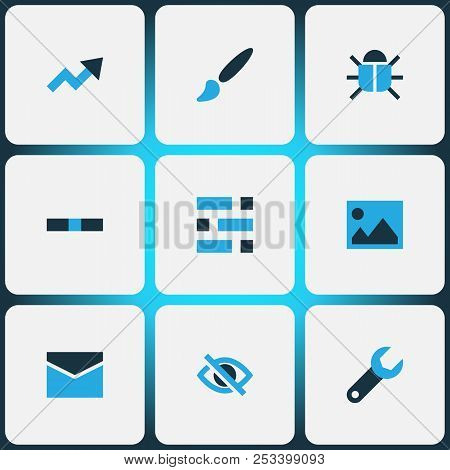 Interface Icons Colored Set With Dashboard, Repair, Bug And Other Statistic Elements. Isolated  Illu