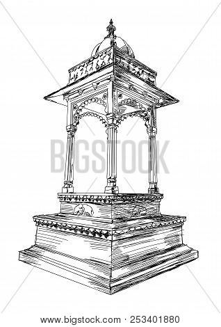 Traditional Rajasthan Architecture Building Arch Vector Illustration