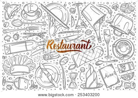 Hand Drawn Restaurant Set Doodle Vector Background