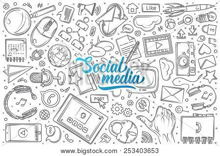 Hand Drawn Social Media Set Doodle Vector Background