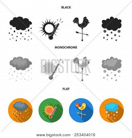 Rain, Snow, Heat, Weathervane. The Weather Set Collection Icons In Black, Flat, Monochrome Style Vec