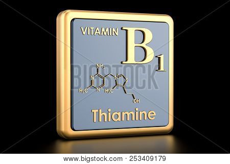 Vitamin B1, Thiamine. Icon, Chemical Formula, Molecular Structure. 3d Rendering