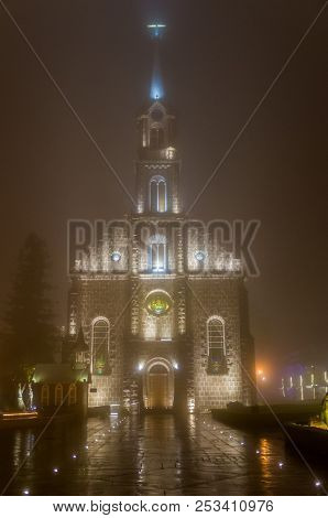 St. Peter The Apostle Mother Church (igreja Matriz São Pedro Apóstolo) In Night Lights Illumination