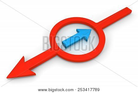 Red Symbolic Arrow Return Option, 3d Illustration, Horizontal, Over White, Isolated