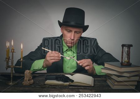 Detective Agent Collecting A Compromising Evidence And Searching For Fingerprint. Detective Or Spy A
