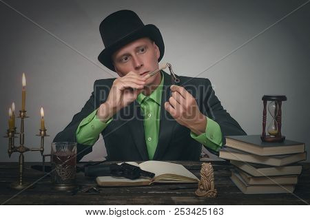Detective Agent Collecting A Compromising Evidence And Searching For Fingerprint. Detective Or Spy A