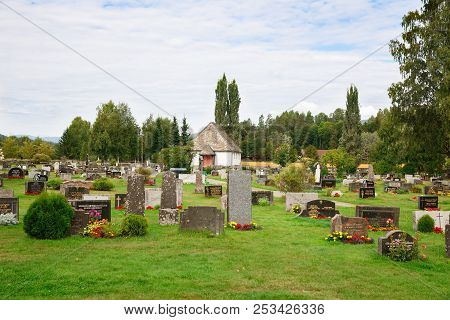 Heddal, Norway-august 15, 2014 -  Old Cemetery In Norwegian Village Near The Old Church.