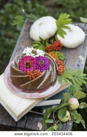 Homemade Bundt Cake On A Old Table