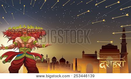 Vector Illustration Of Lord Rama Killing Ravana In Happy Dussehra Navratri Poster Festival Of India.