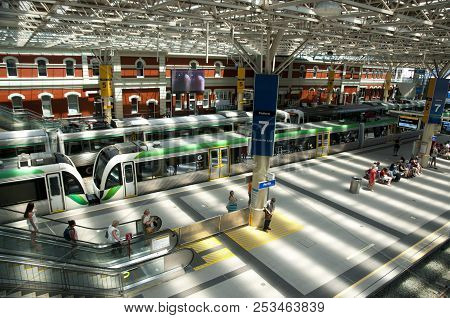 Perth, Australia - February 3, 2018: Main Train Station In The City Center Connecting The Majority O