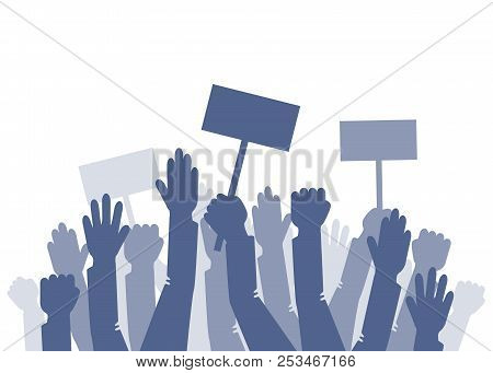 A Lot Of Raised Hands On The Minig. Vector Illustration. Eps 10