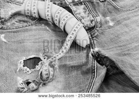 Jeans Zipper And Pocket, Close Up. Health And Male Sexuality Concept. Mens Denim Pants Crotch With B