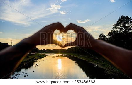 Summer Memories Concept. Top Places For Romantic Date. Sunset Sunlight Romantic Atmosphere. Male Han