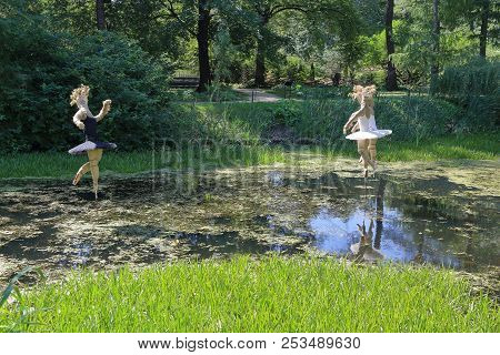 Ballerina Made Of Cloth Over The Water