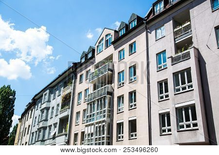 Old Building And New Building, Row Of Houses In Schwabing