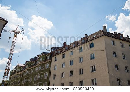 Old Building And New Building, Row Of Houses In Schwabing
