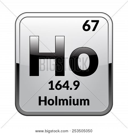 Holmium Symbol.chemical Element Of The Periodic Table On A Glossy White Background In A Silver Frame