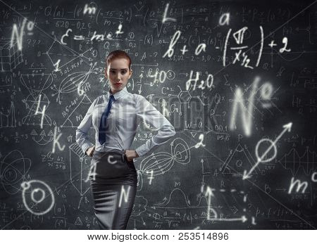 Red hair woman teacher . Mixed media