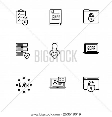 Gdpr And Security Theme. Set Outline Icon Eps 10 Vector Format. Transparent Background.